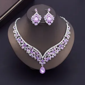 Luxury Crystal Bridal Jewelry Necklace and Earring Set