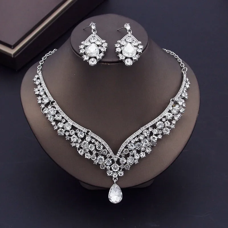 Luxury Crystal Bridal Jewelry Necklace and Earring Set