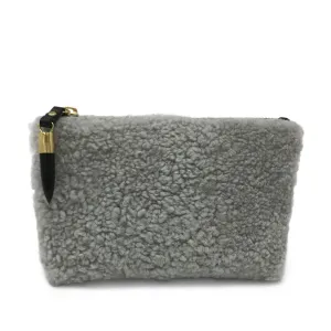 Marlborough Cosmetic Case - Grey Shearling and Camo Suede