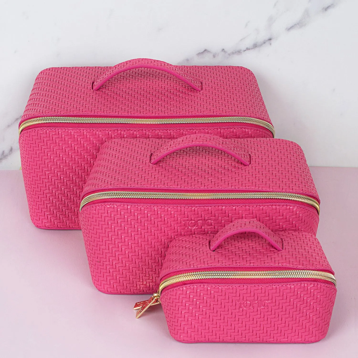 Medium Beauty Bag - Herringbone Raspberry