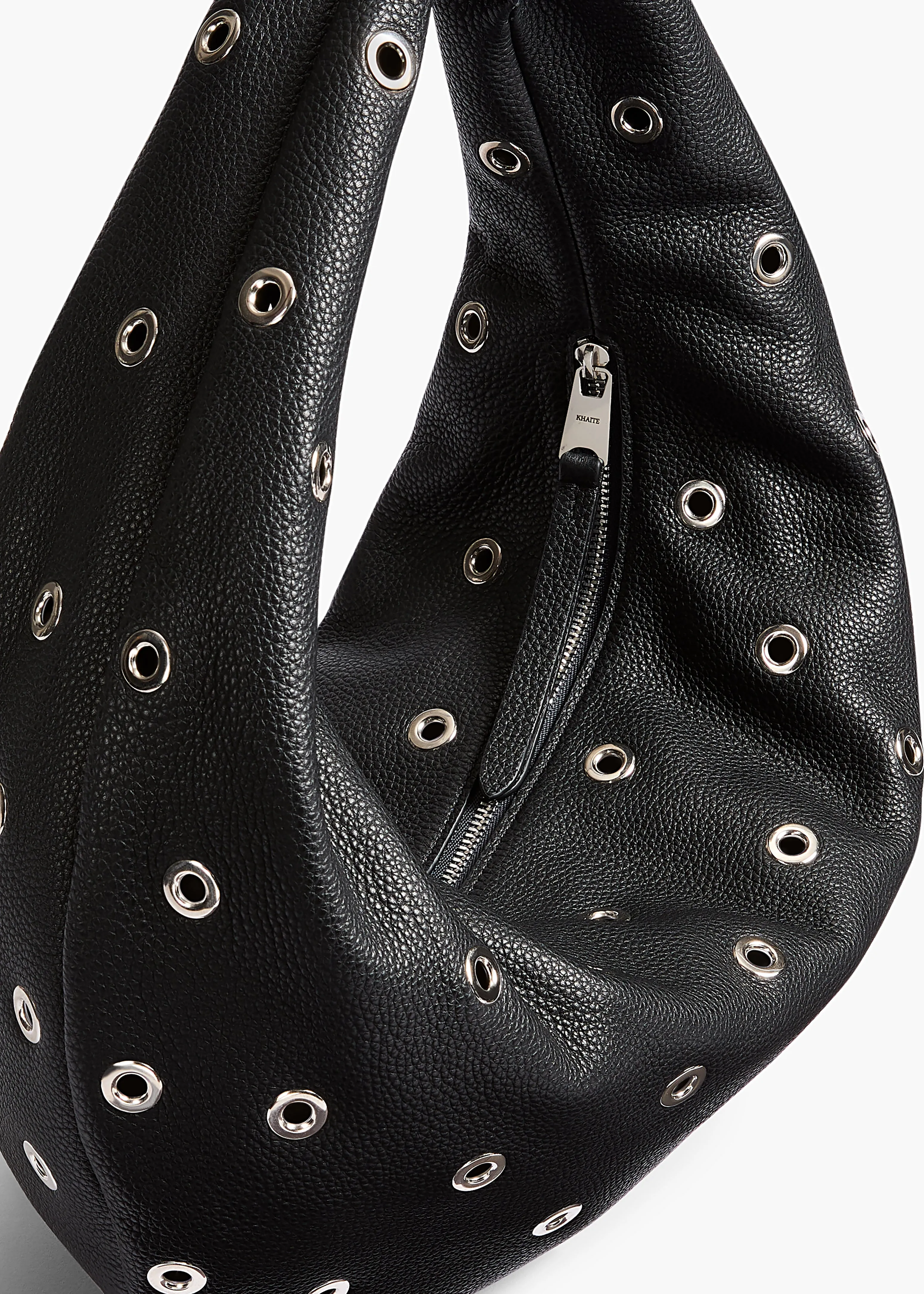 Medium Olivia Hobo in Black Pebbled Leather with Grommets