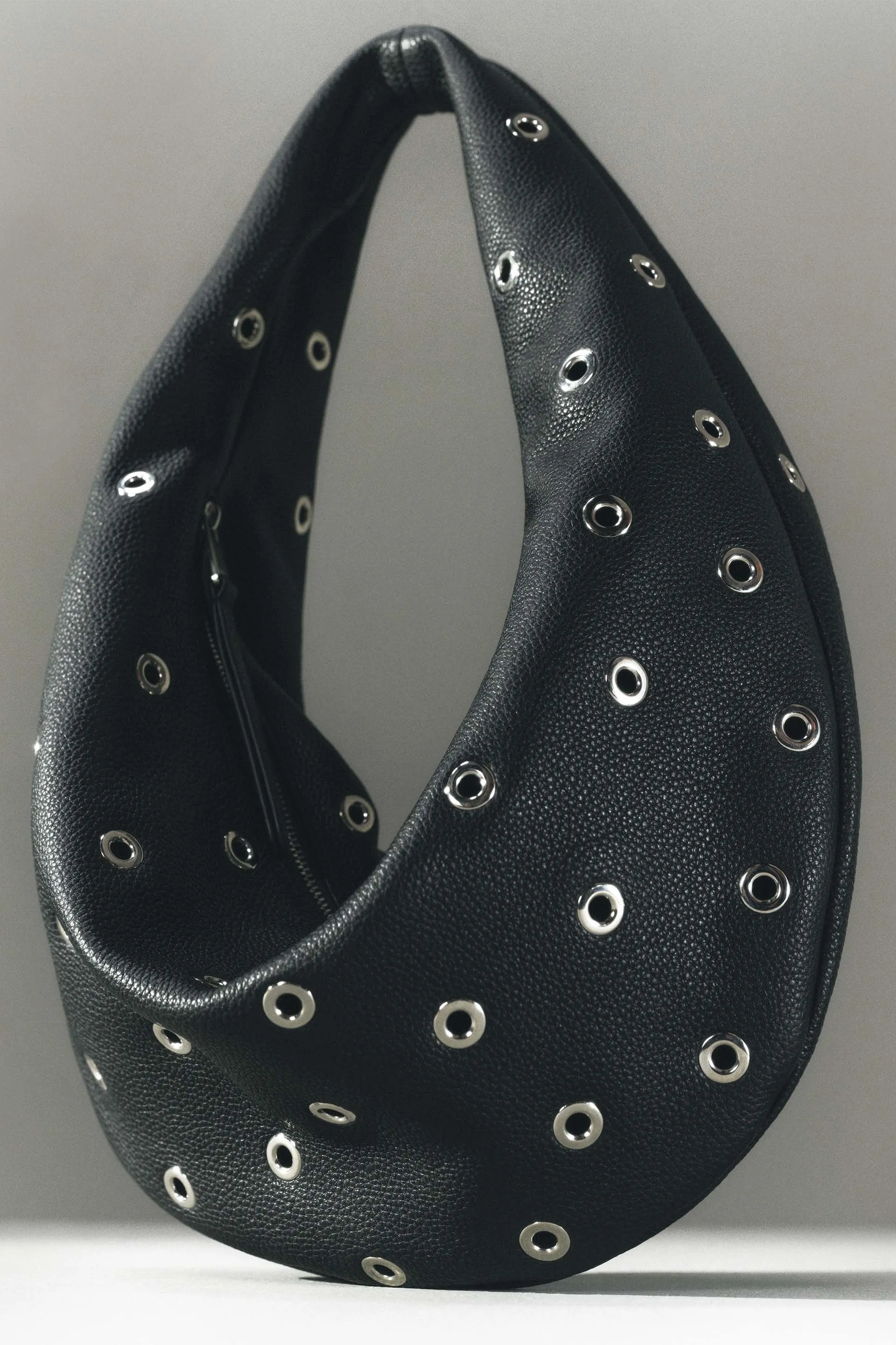 Medium Olivia Hobo in Black Pebbled Leather with Grommets