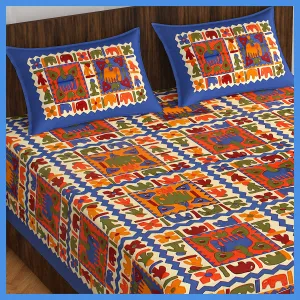 Meejoya Cotton Rajasthani Jaipuri Traditional King Size Double Bed Bedsheet with 2 Pillow Covers - Jaipuri_99