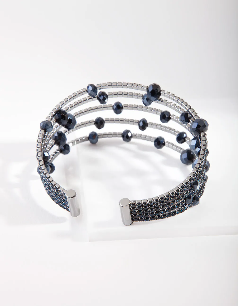 Midnight Blue Facet Bead Diamante Strand Cuff