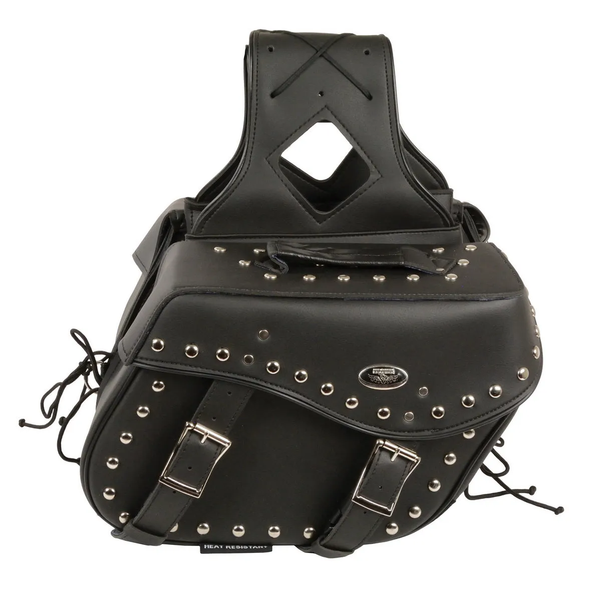 Milwaukee Leather SH55301ZB Black Medium Zip-Off PVC Studded Throw Over Saddlebags