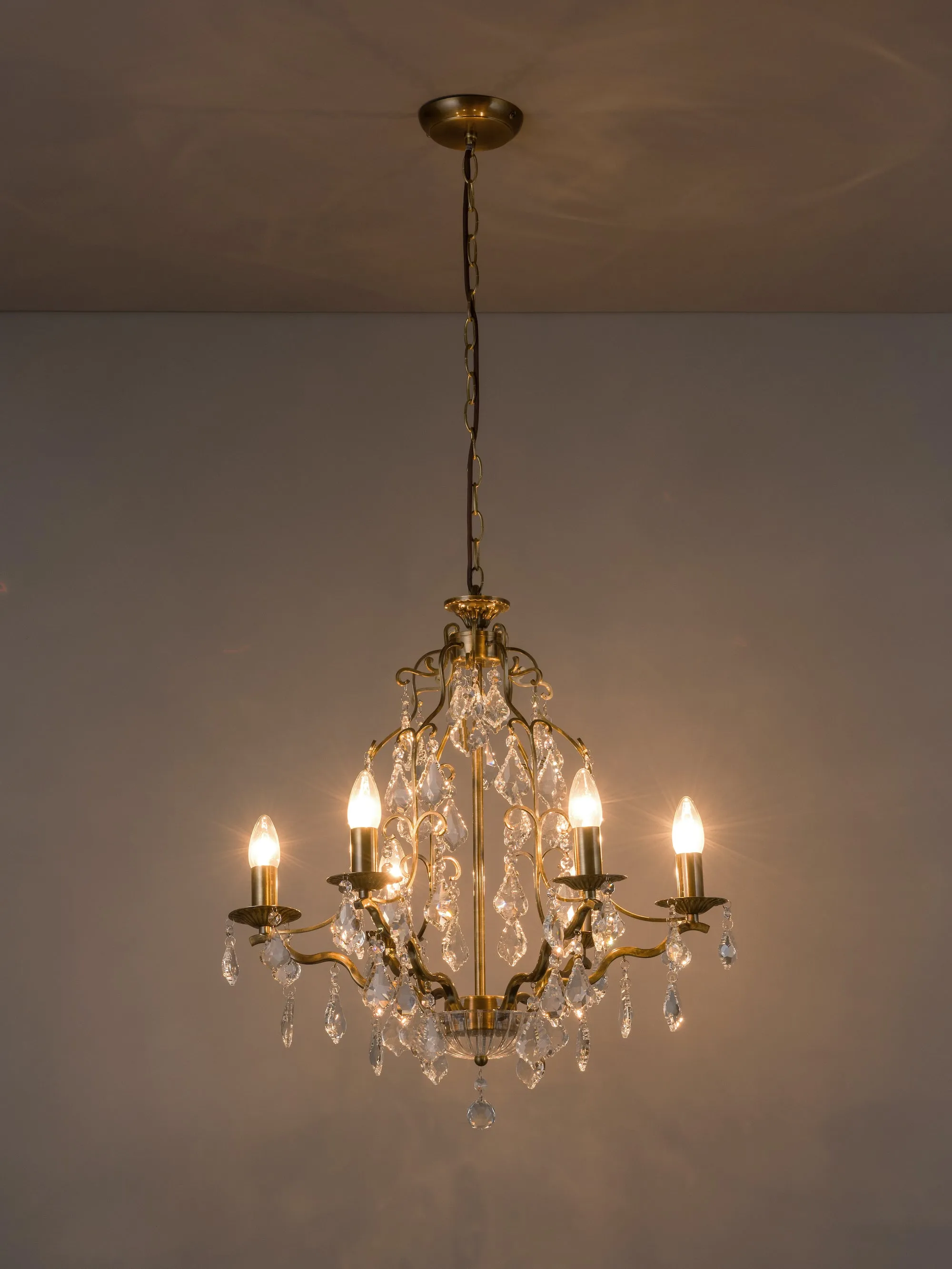 Modena - 6 light aged brass crystal glass chandelier