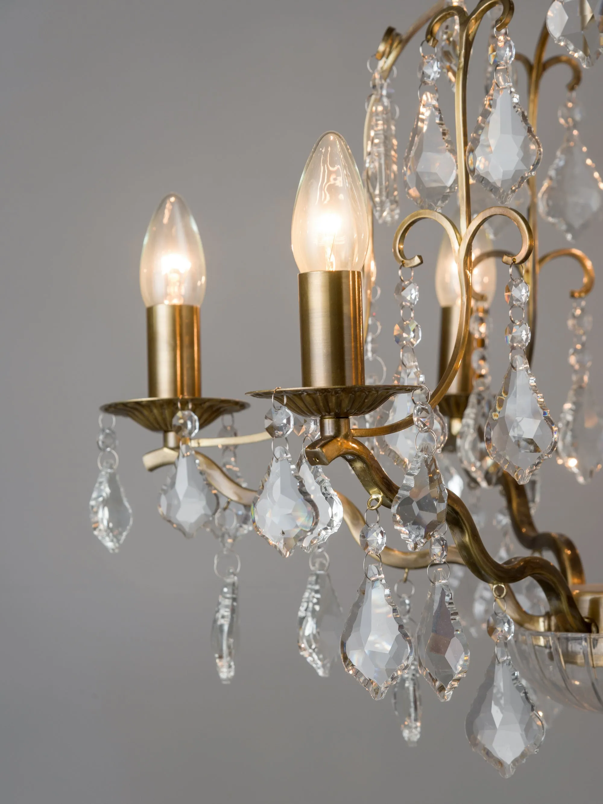 Modena - 6 light aged brass crystal glass chandelier