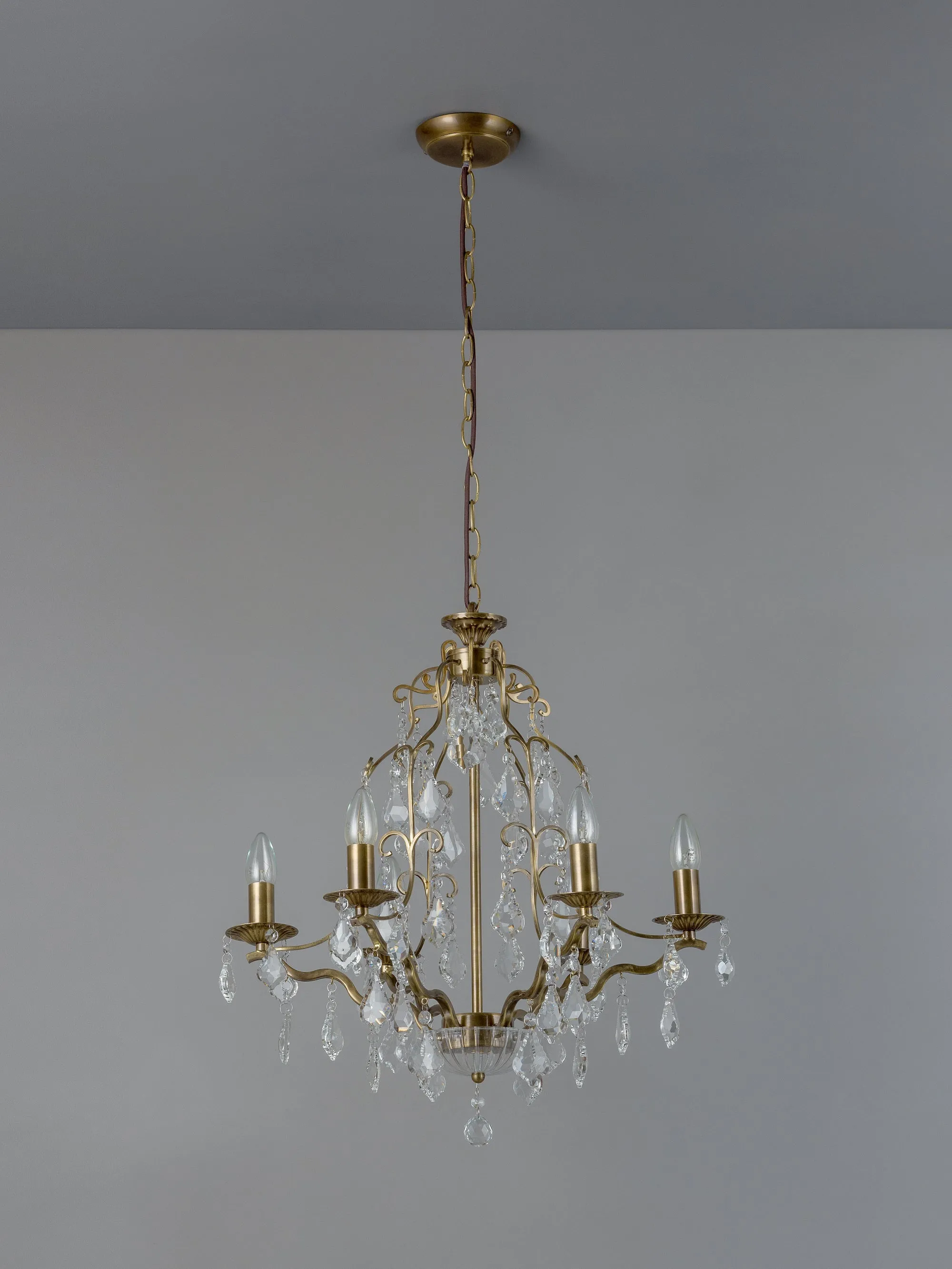 Modena - 6 light aged brass crystal glass chandelier