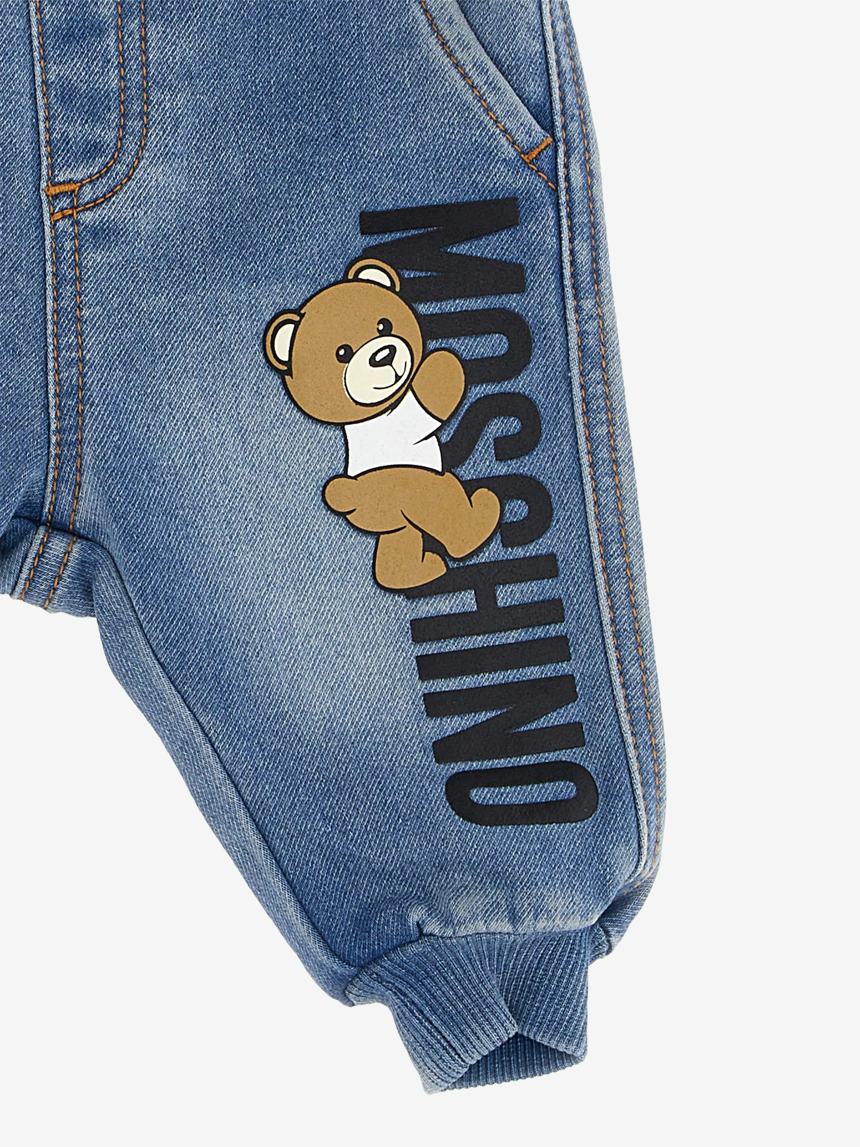 Moschino Baby Teddy Logo Denim Joggers in Blue