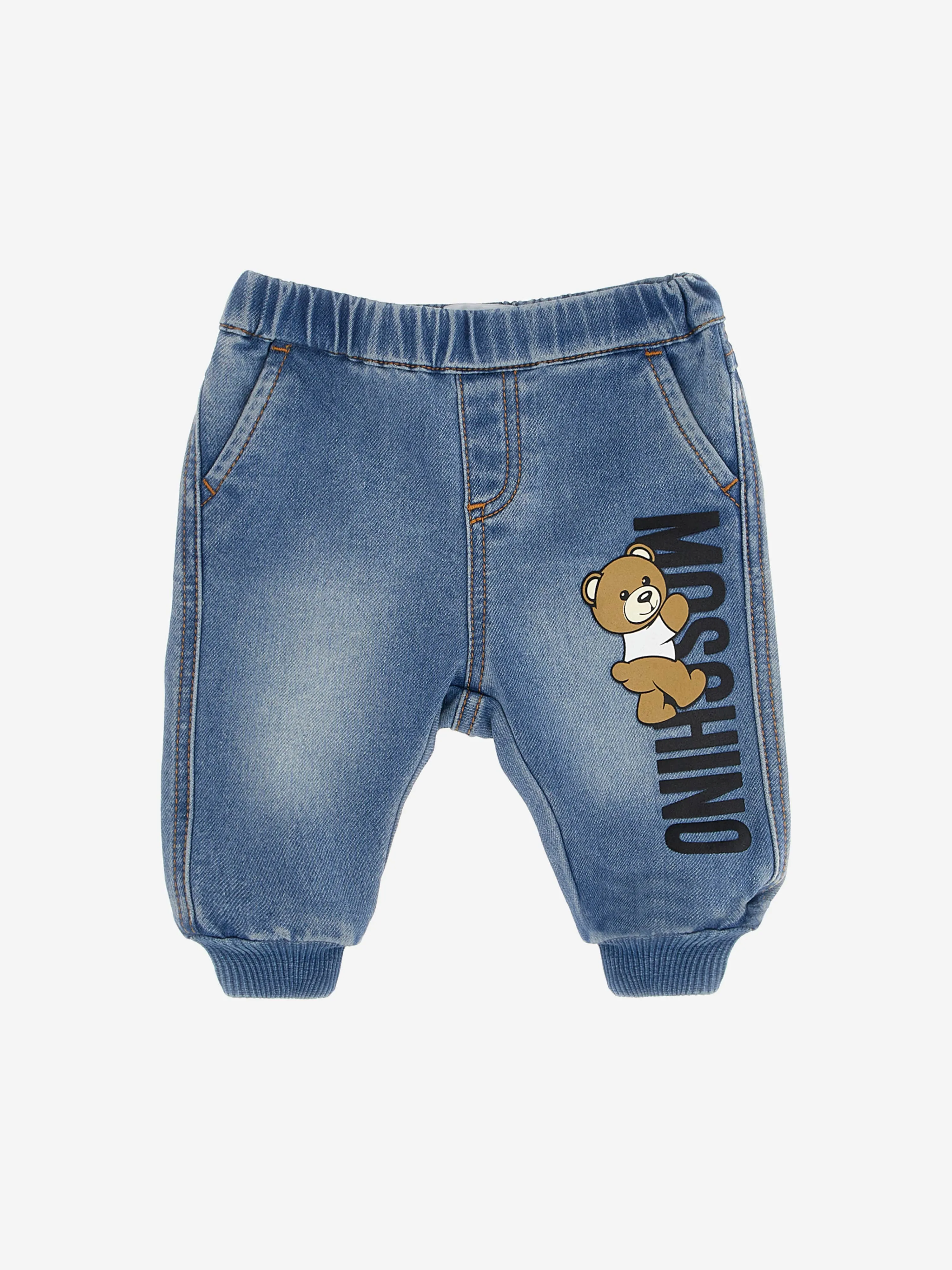 Moschino Baby Teddy Logo Denim Joggers in Blue