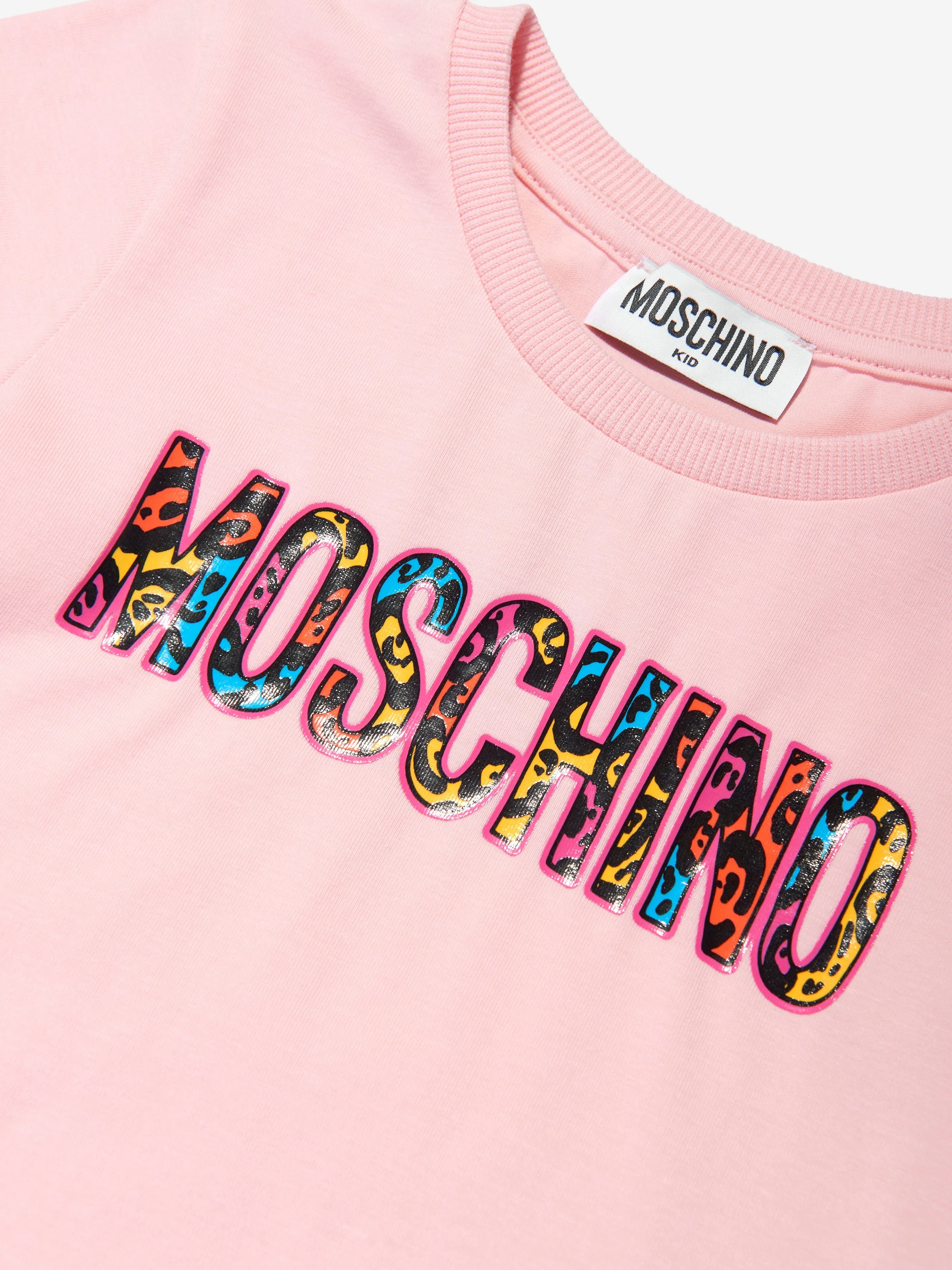 Moschino Girls Animal Print Logo T-Shirt in Pink