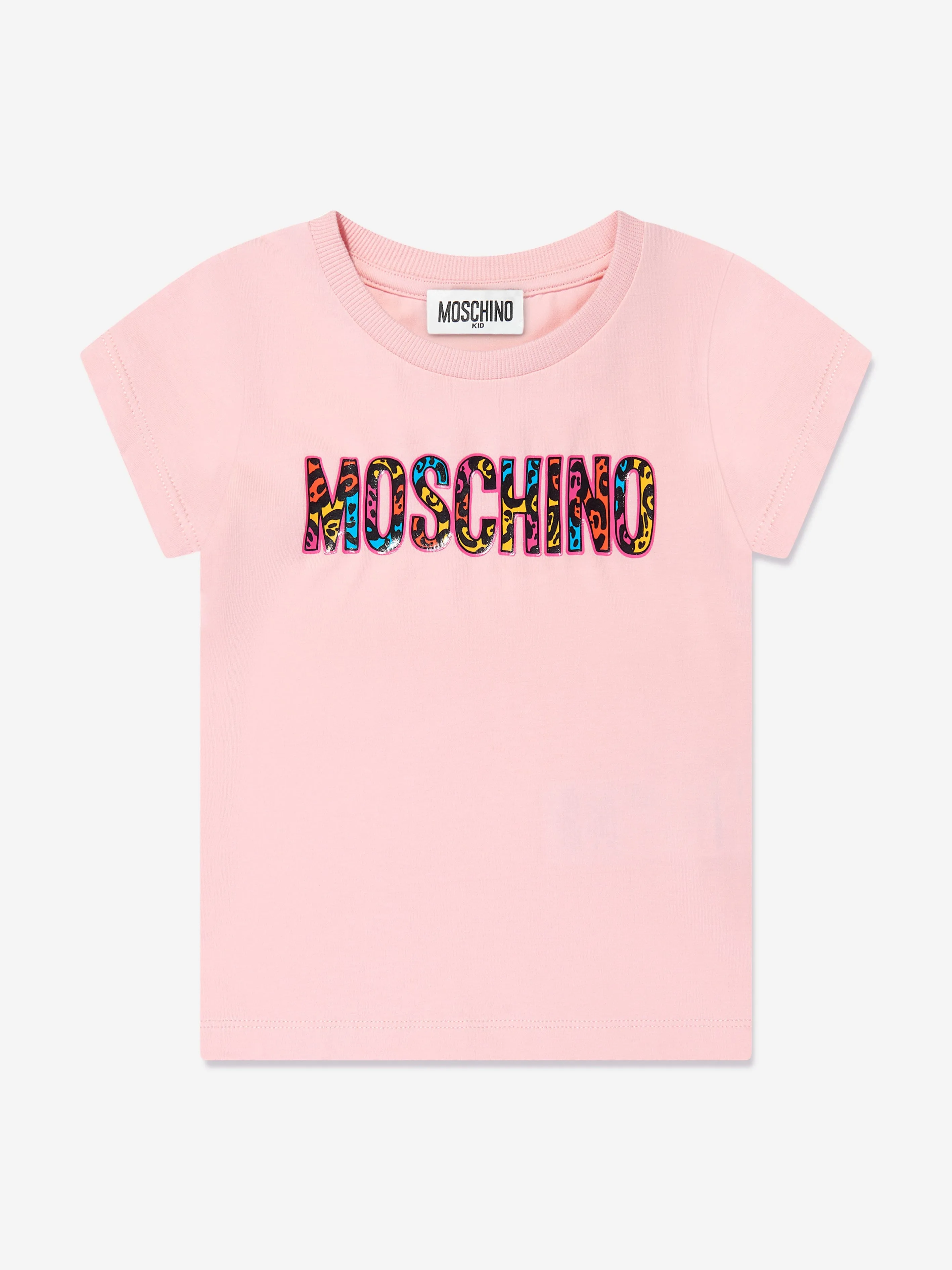 Moschino Girls Animal Print Logo T-Shirt in Pink