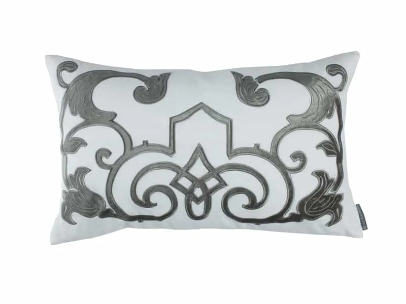 Mozart White & Silver Lumbar Pillow by Lili Alessandra