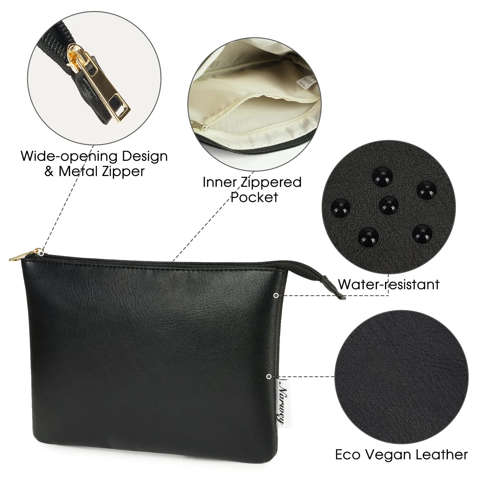 NARWEY Vegan Leather Travel Makeup Pouch - NW5808