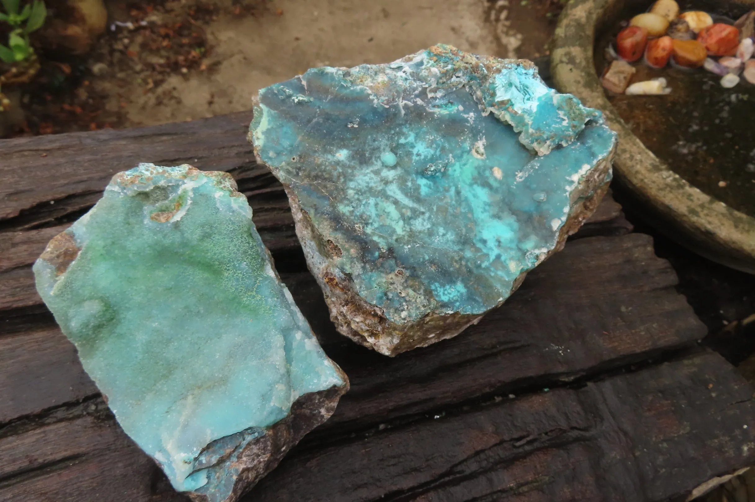 Natural Crystalline Drusy Chrysocolla Specimens x 2 From Kulukuluku, Congo