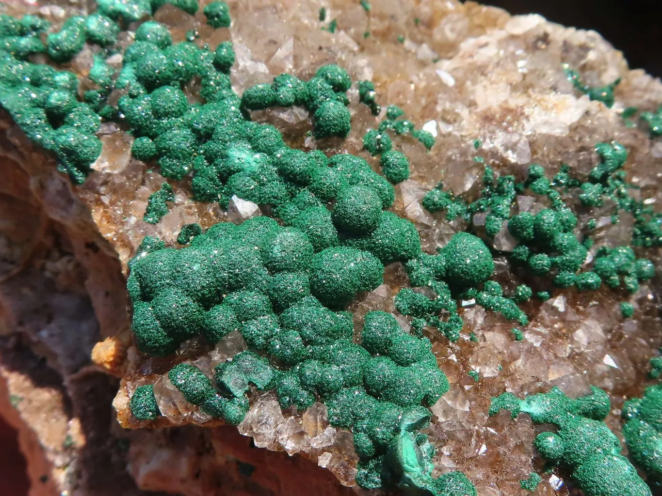 Natural Rare Ball Malachite On Drusy Quartz & Dolomite Matrix Specimens x 2 From Kambove, Congo