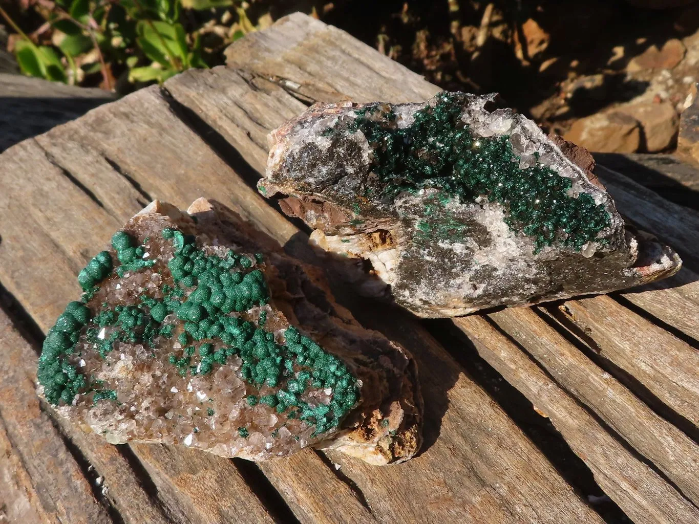 Natural Rare Ball Malachite On Drusy Quartz & Dolomite Matrix Specimens x 2 From Kambove, Congo