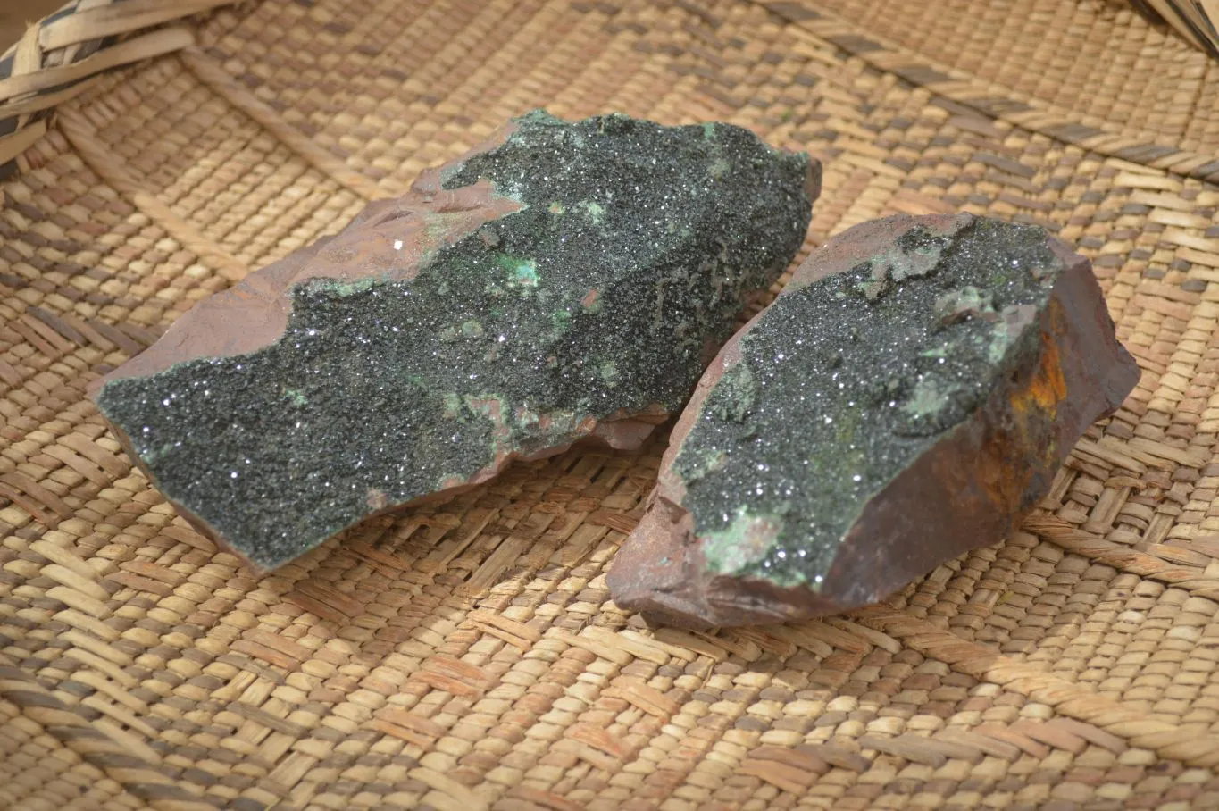 Natural Rare Copper Phosphate Libethenite Crystals On Dolomite Matrix Specimens x 2 From Congo