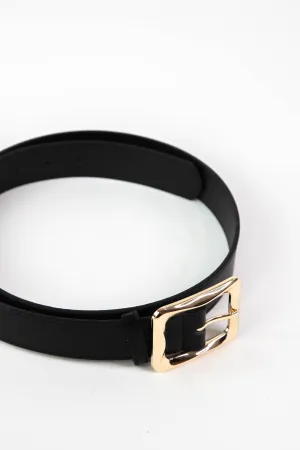 Neriah Angled Rectangle Buckle Belt, Black