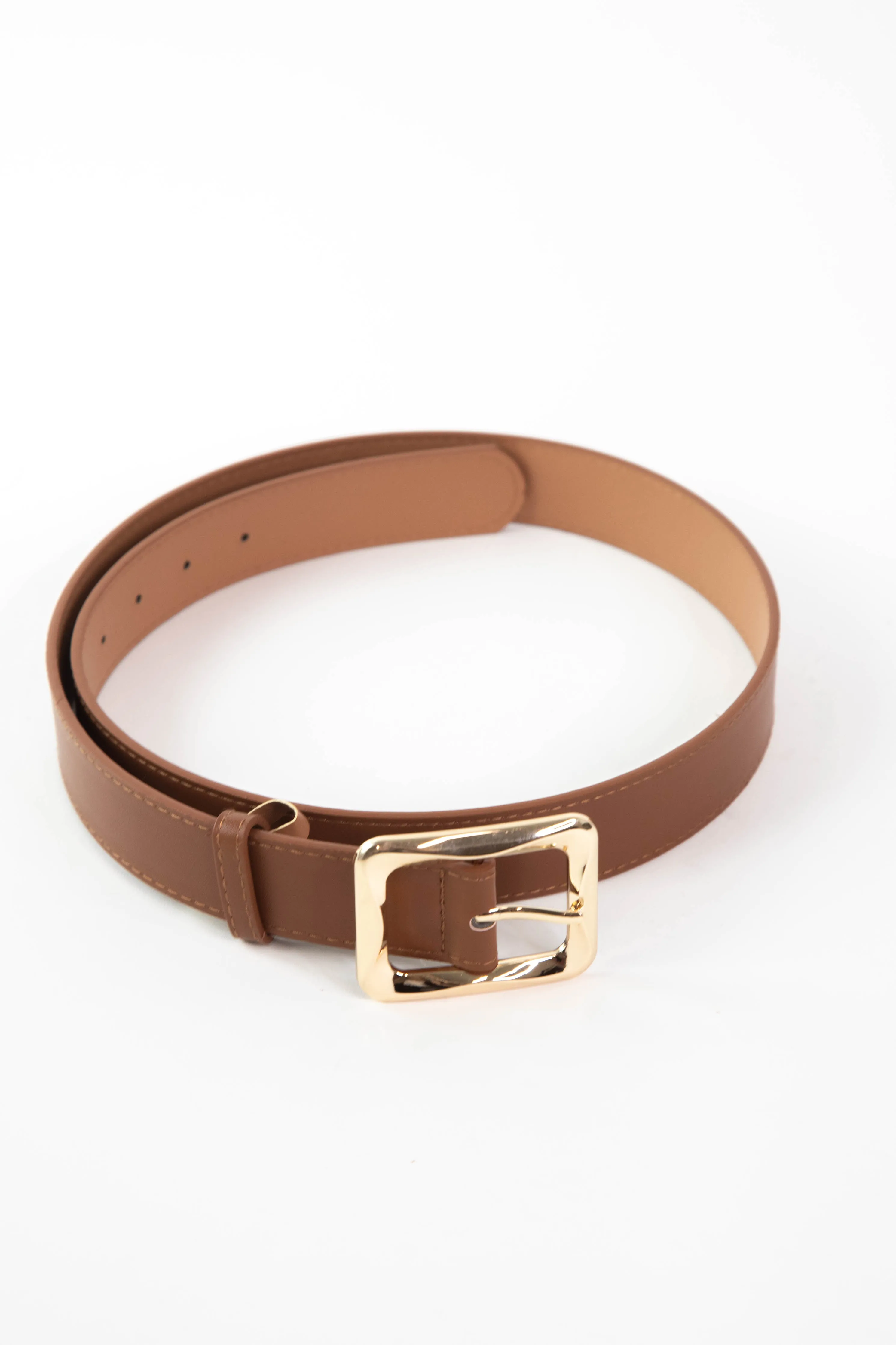 Neriah Angled Rectangle Buckle Belt, Cognac