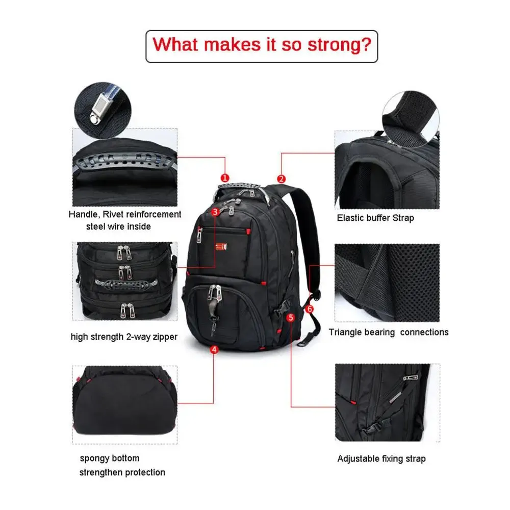 New Swiss-Multifunctional Bags Durable 17 Inch Laptop Backpack, Travel Bag,College Bookbag,Usb Charging Port,Water Resistant