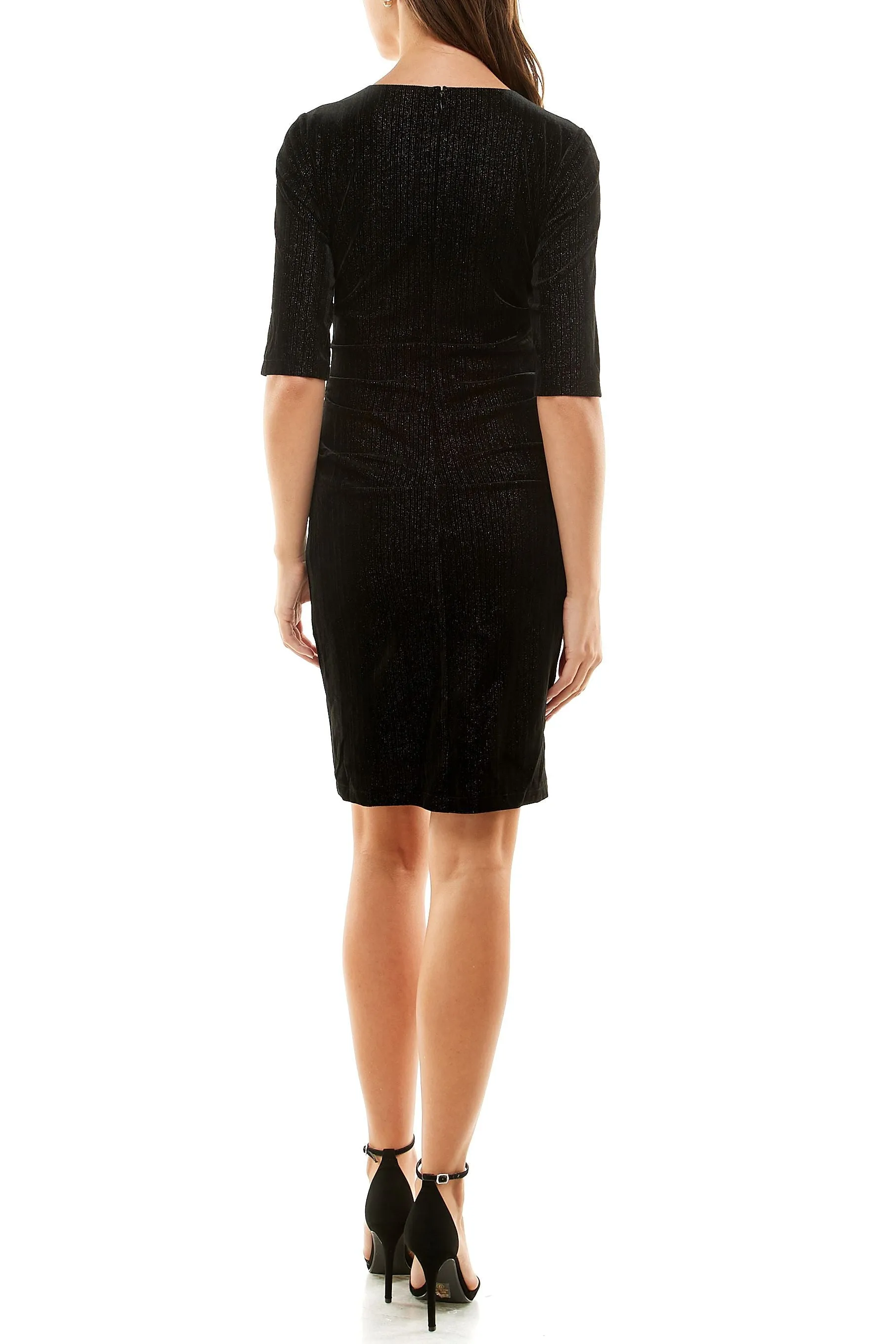 Nicole Miller Surplice V-Neck Mid Length Sleeves Back Zipper Short Velvet Dress