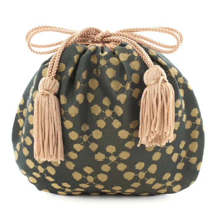 Nishijin-ori Small Drawstring Bag - Plum Blossom / Iron  -,  Made in Kyoto, Japan,  Japanese traditional craft purse