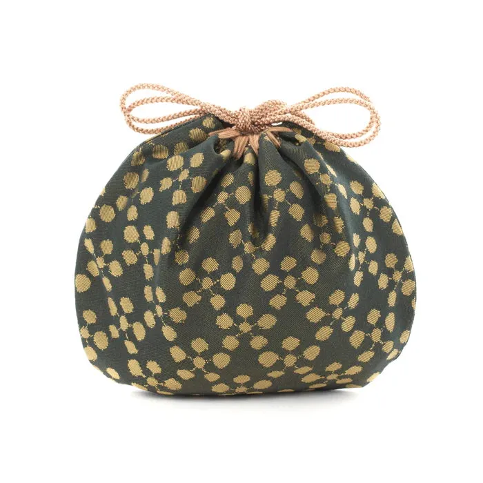 Nishijin-ori Small Drawstring Bag - Plum Blossom / Iron  -,  Made in Kyoto, Japan,  Japanese traditional craft purse