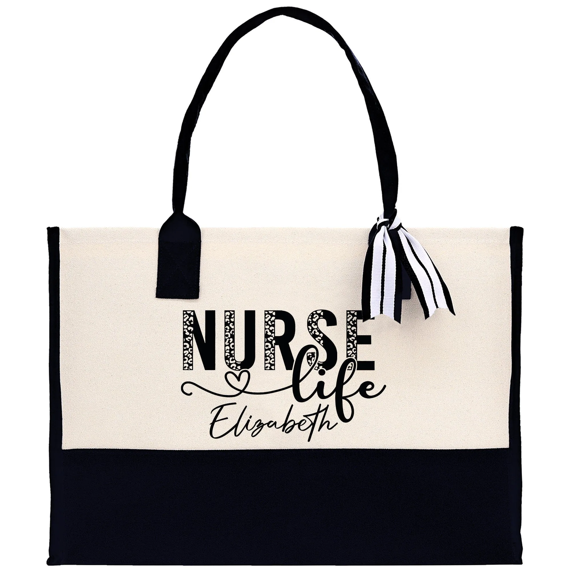 Nurse Life Leopard Tote Custom Name Personalized Cotton Canvas Tote Bag Nurse Gift Future Nurse Gift Nursing Student Graduation Gift