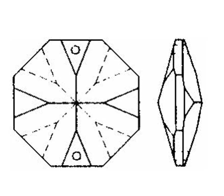 Octagon Crystal 14mm Silver Prism with Two Holes