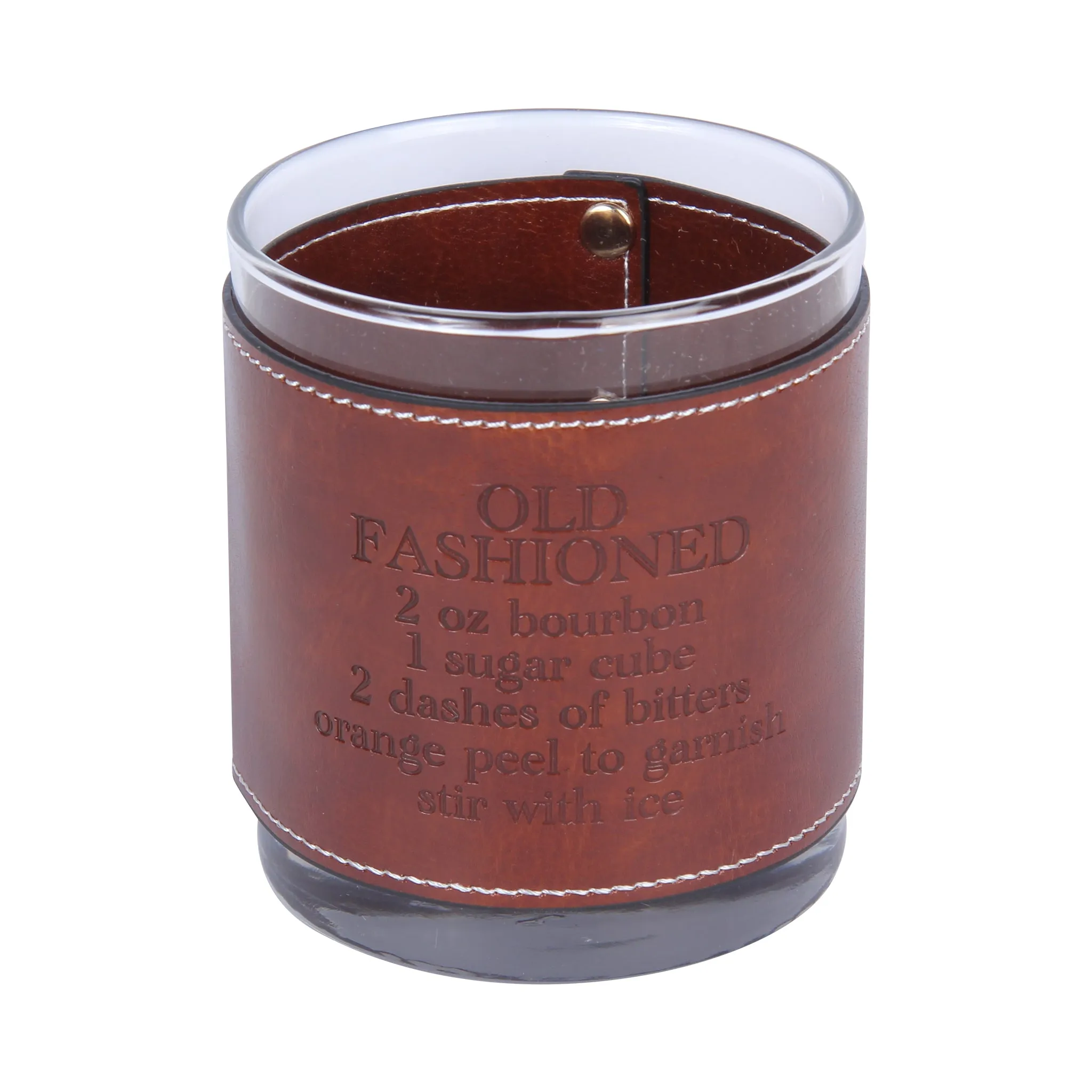 Old Fashioned Recipe Faux Leather Rocks Glass