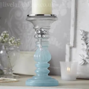 Opulent Collection - Pillar Candle Holder with Diamante Necklace - Blue