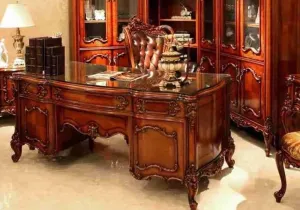 Opulent Hand Carving Teak Wooden Office Desk