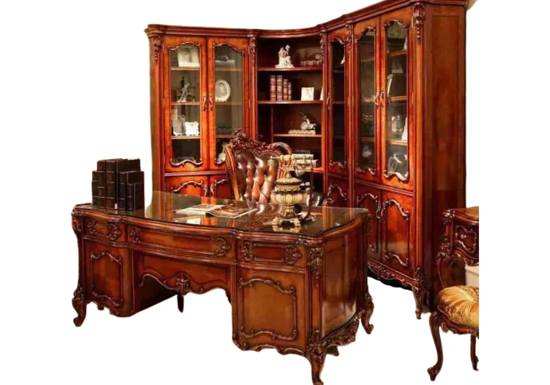 Opulent Hand Carving Teak Wooden Office Desk