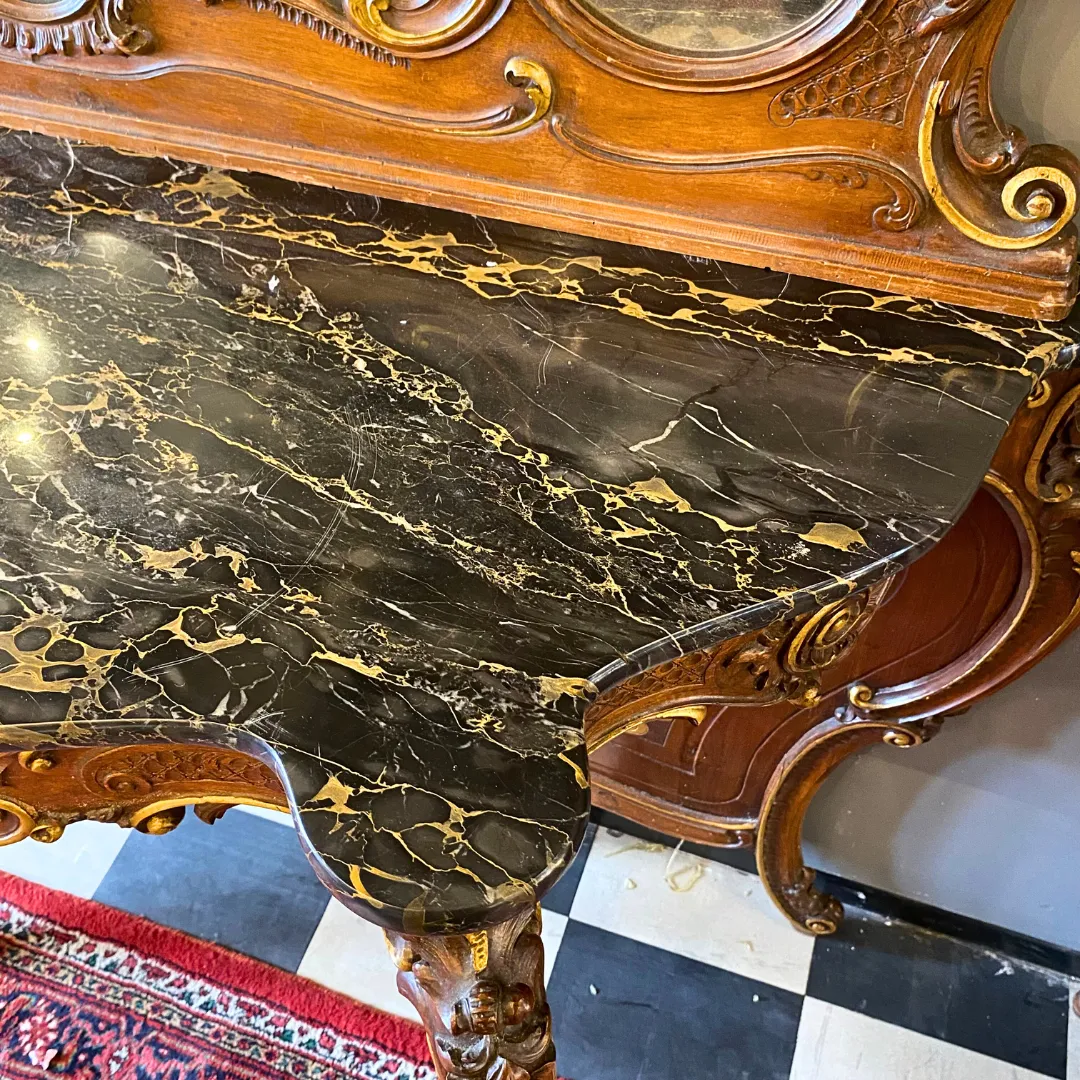 Opulent Italian Mirror & Console Set with Black Marble