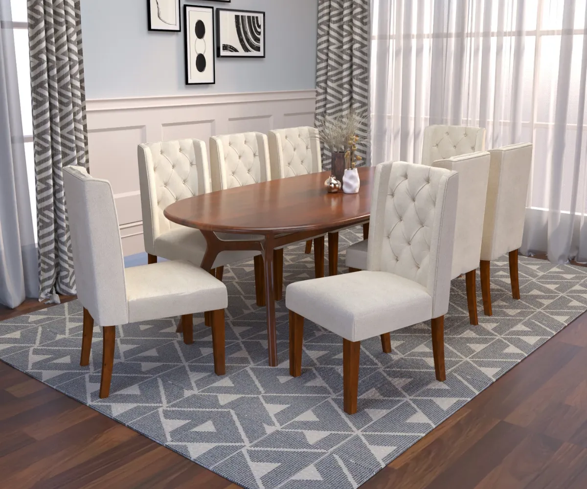 Opulent Solid Wood Dining Table with Upholstered Chairs