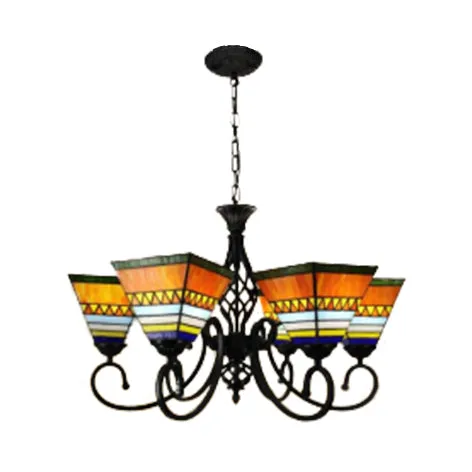 Orange Tiffany Stained Glass Chandelier - Traditional Multi-Head Craftsmanship for Living Room