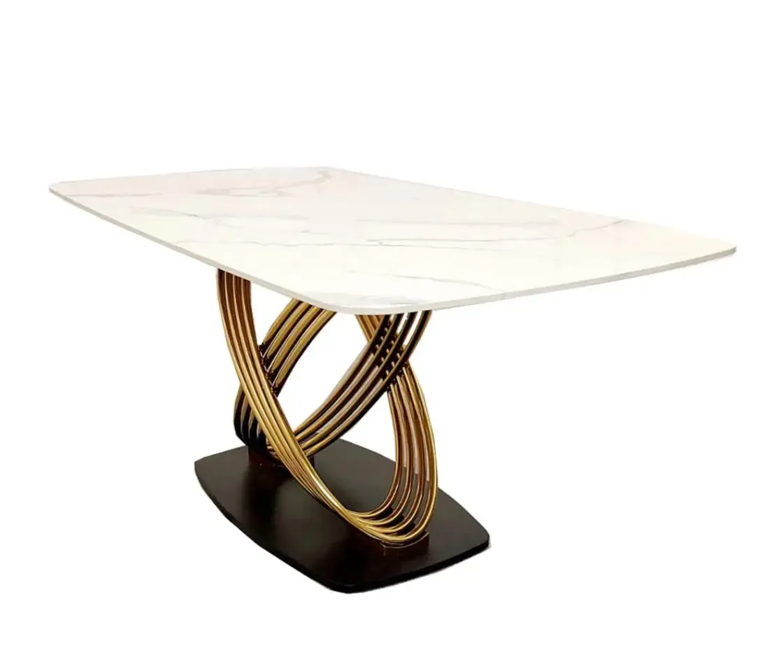 Orion Gold 1.8 Dining Table with Polar White Sintered Stone Top with 4 or 6 Astra Chairs