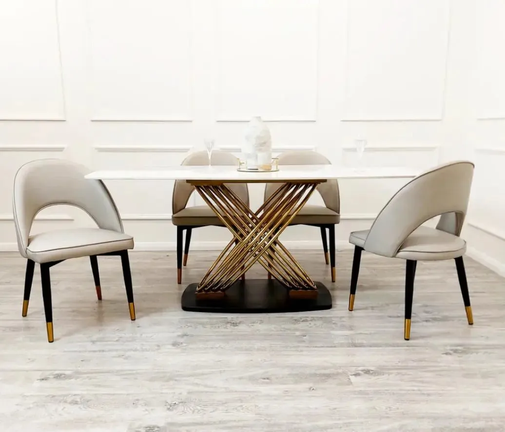 Orion Gold 1.8 Dining Table with Polar White Sintered Stone Top with 4 or 6 Astra Chairs