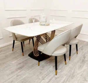 Orion Gold 1.8 Dining Table with Polar White Sintered Stone Top with 4 or 6 Astra Chairs