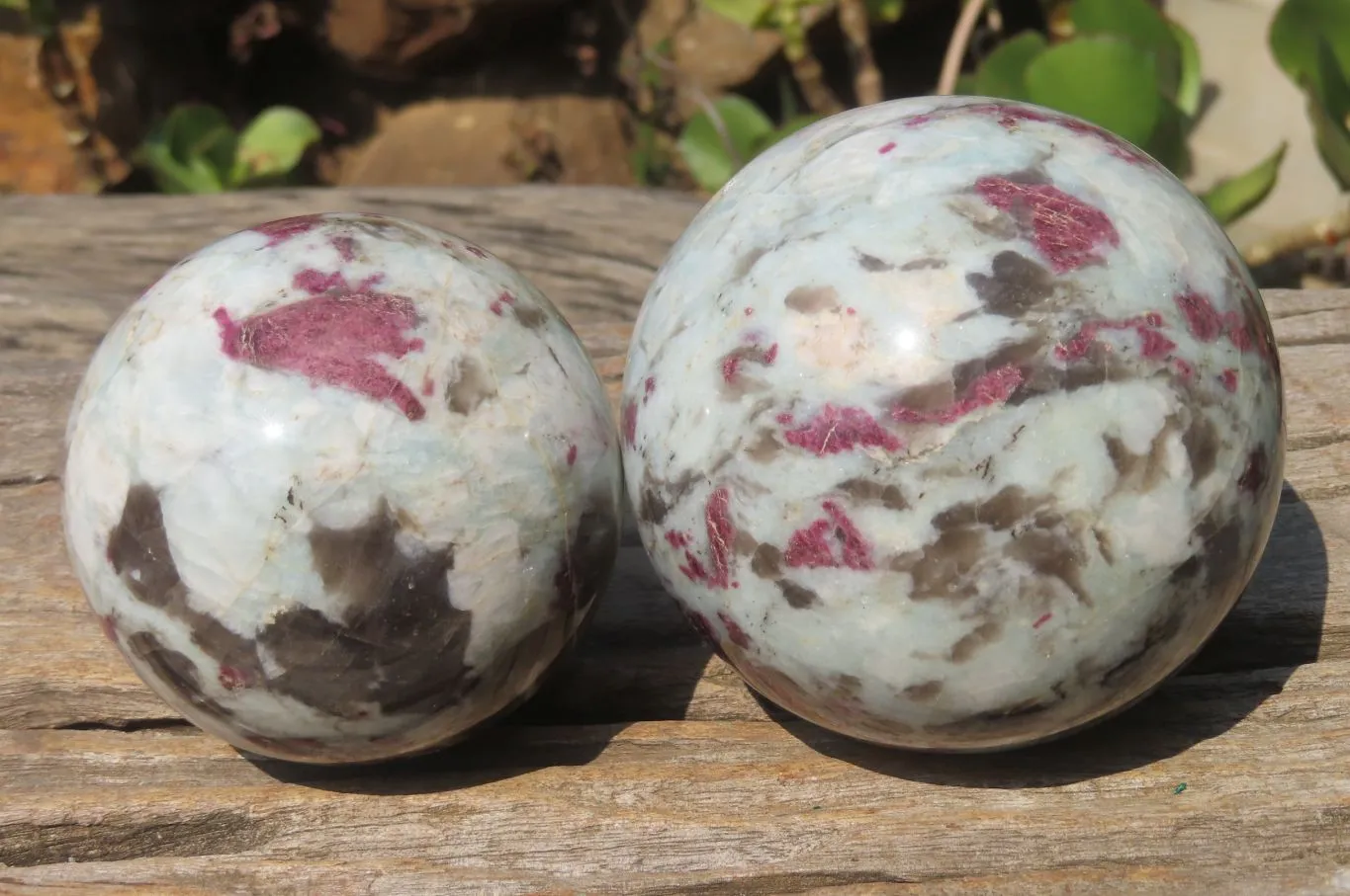 Polished Rubellite Pink Tourmaline Matrix Spheres x 2 From Ambatondrazaka, Madagascar