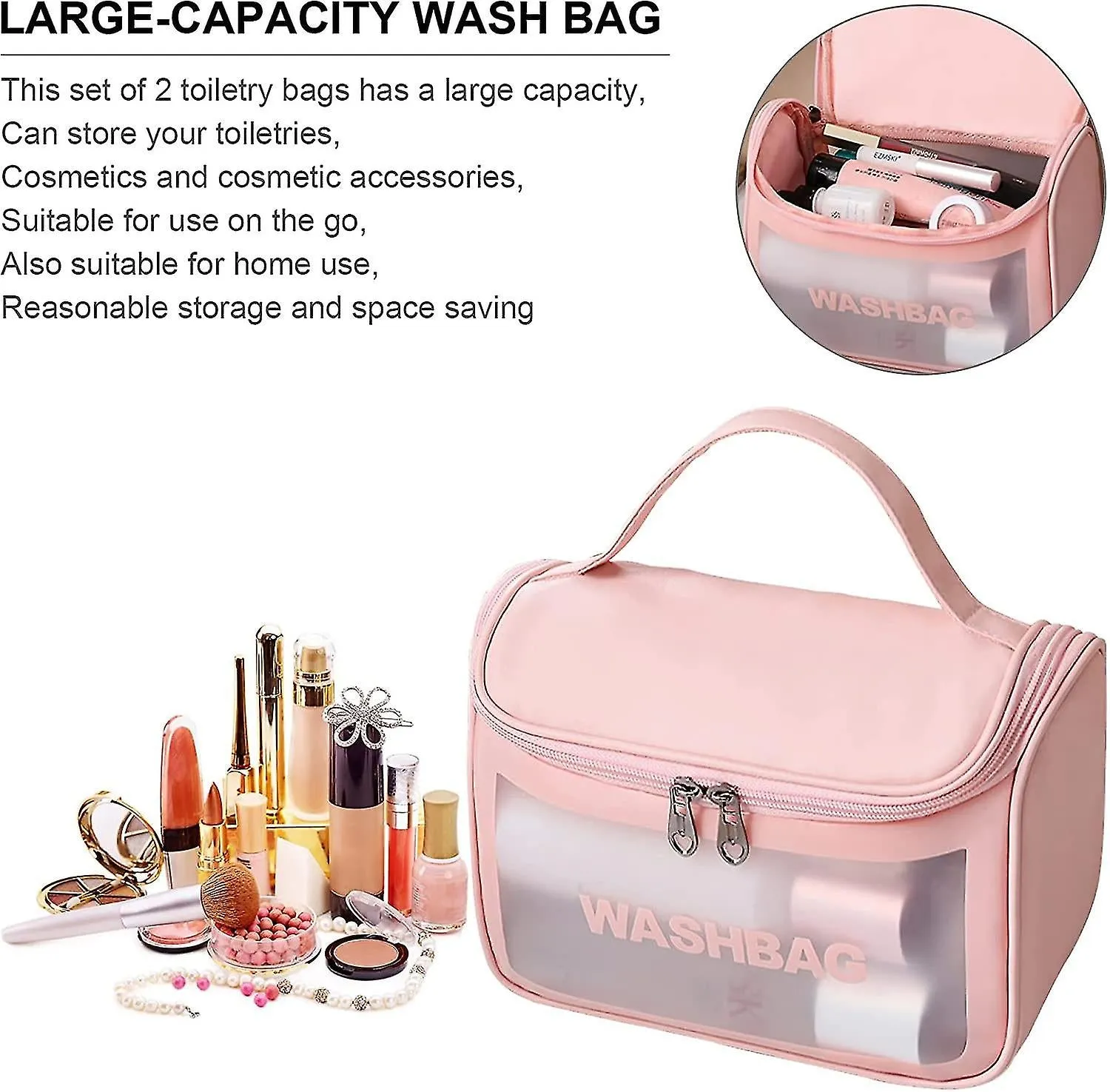 Portable Waterproof Cosmetic Travel Bag With Hanging Hook Re-10 Pink