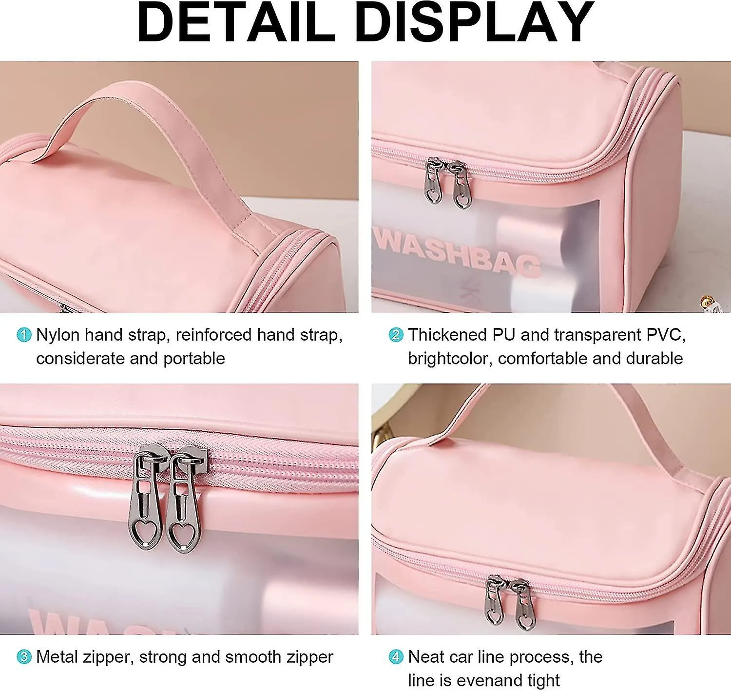 Portable Waterproof Cosmetic Travel Bag With Hanging Hook Re-10 Pink