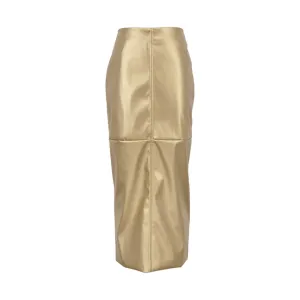 Pre Order:  Metallic Faux Leather Spliced Skirt