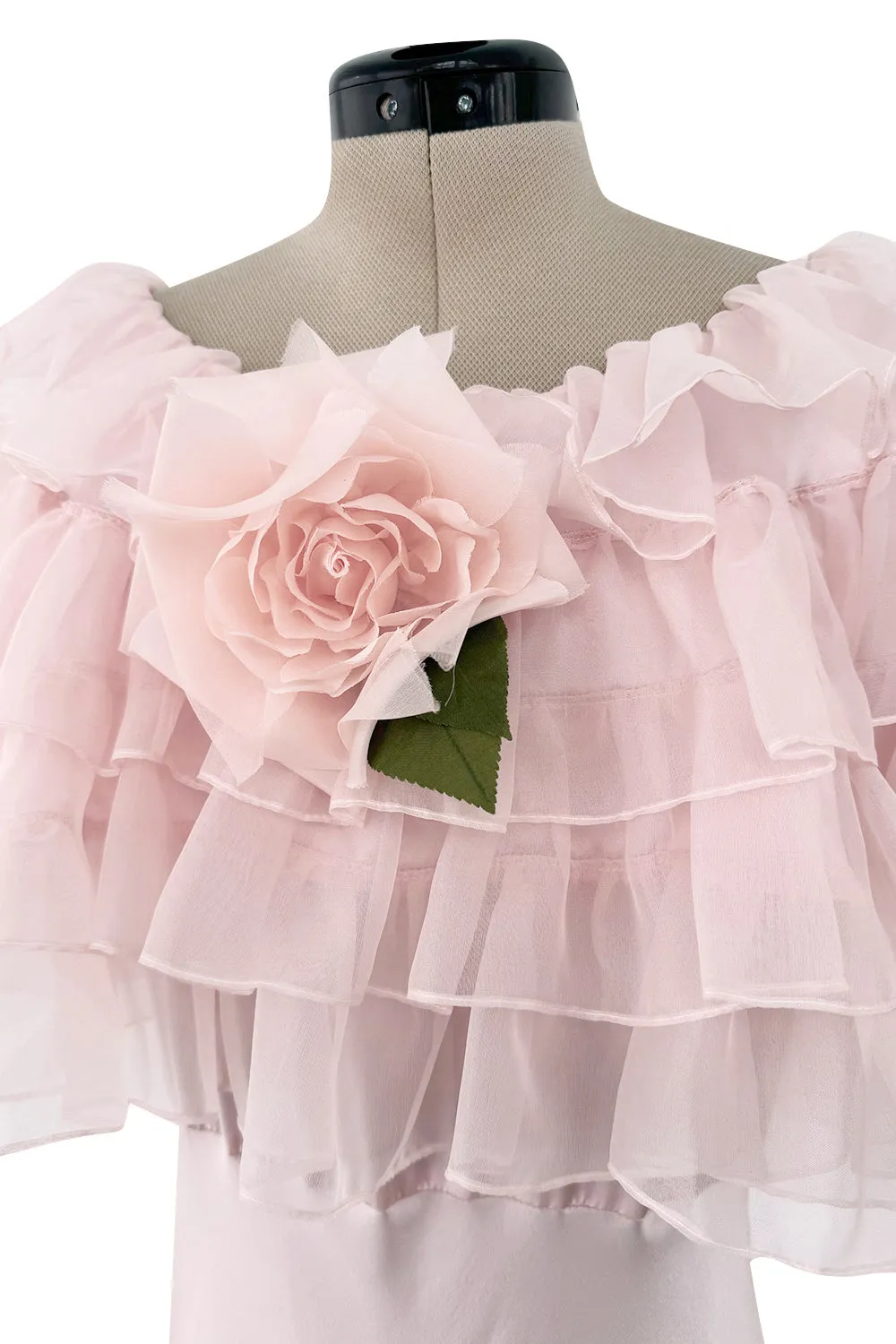 Prettiest Fall 2022 Rodarte Runway Look 9 Pink Silk Dress w Chiffon Ruffle & Flower Detail