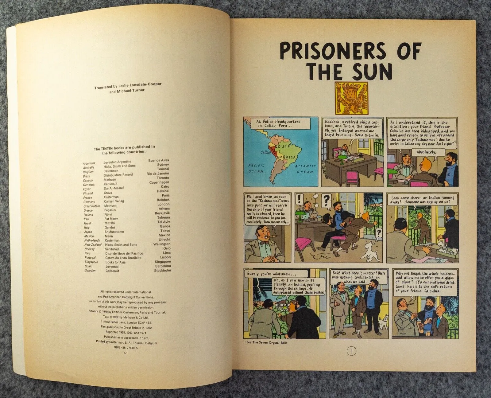 Prisoners of the Sun - Methuen 1973 1st UK Paperback Edition Rare Tintin Book Herge