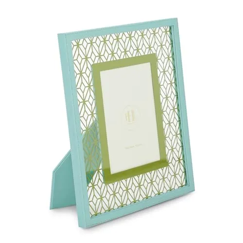 PURE HOME   LIVING Blue and Green Lazer Cut Faux Leather Photo Frame