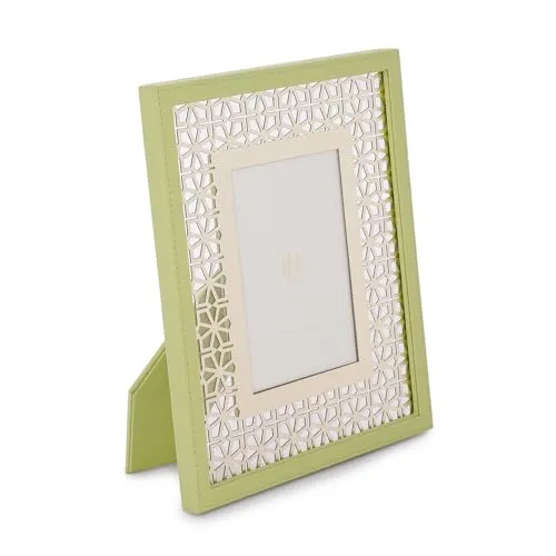 PURE HOME   LIVING Green and Gold Lazer Cut Faux Leather Photo Frame