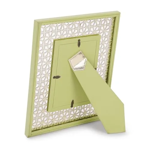 PURE HOME   LIVING Green and Gold Lazer Cut Faux Leather Photo Frame