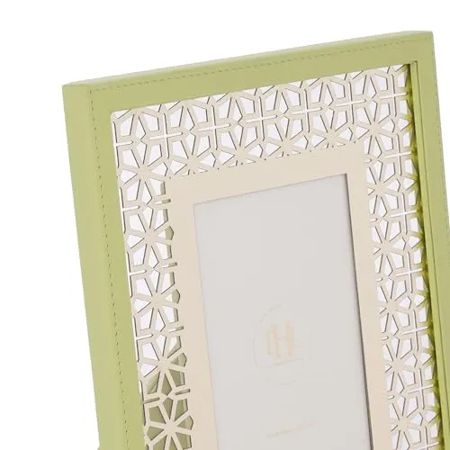 PURE HOME   LIVING Green and Gold Lazer Cut Faux Leather Photo Frame